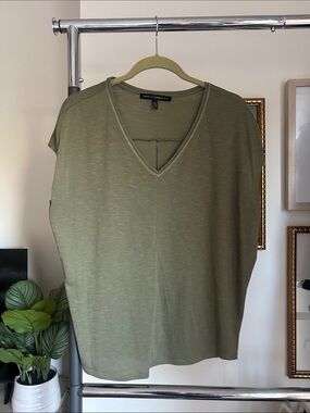 White House Black Market Olive V-Neck Short Sleeve Top